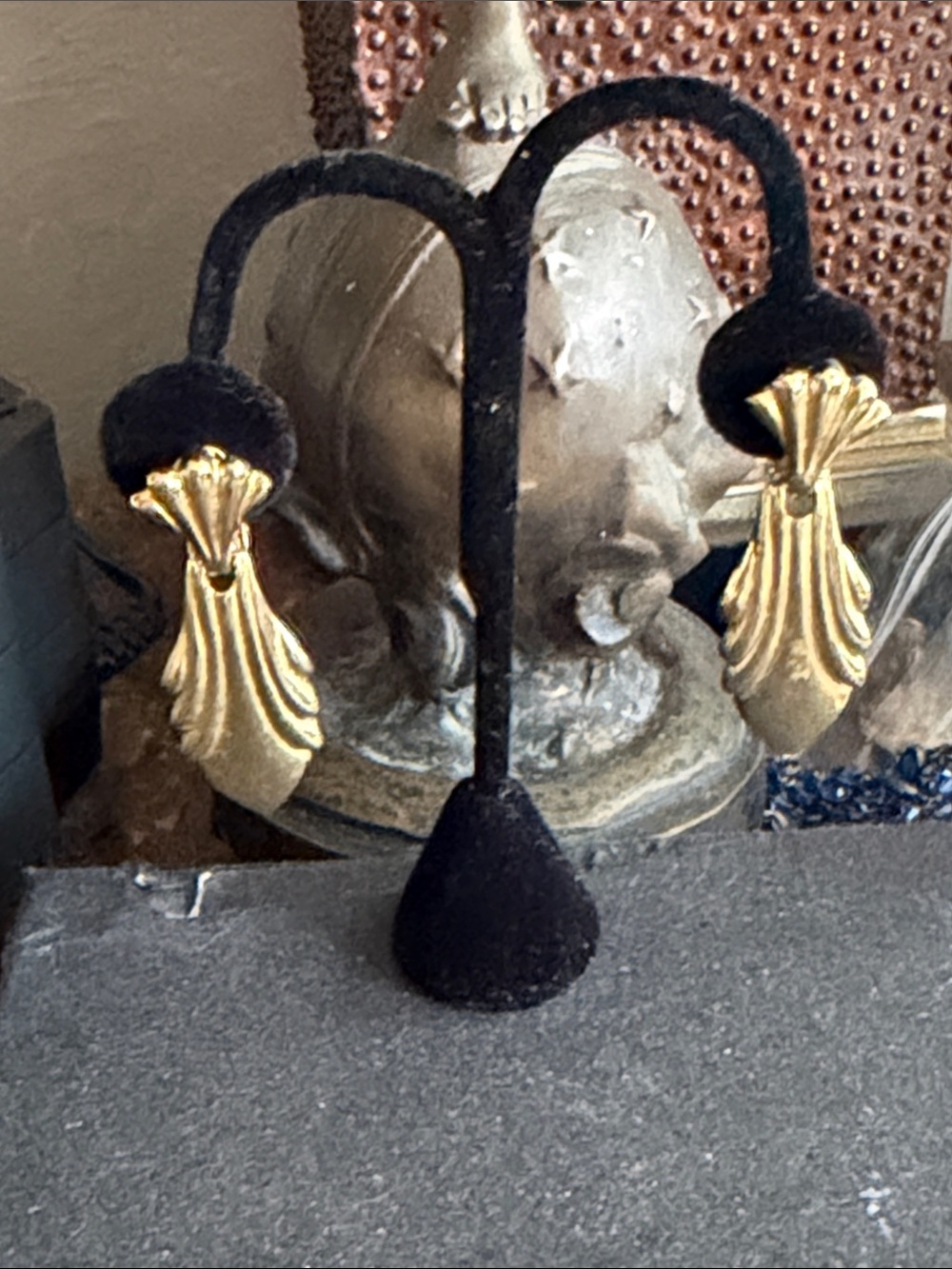 Gold Leaf Drop Earrings clip style